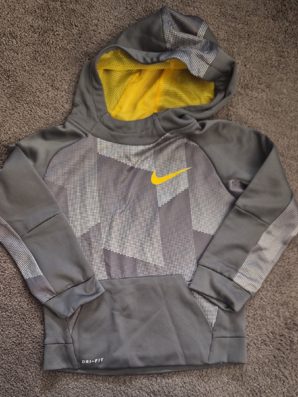 Nike Gray & Yellow Kids Dri-FIT Hooded Pullover